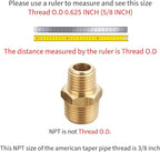 3/8 Inch NPT Male x 1/4 Inch NPT Male Solid Brass Reducing Hex Nipples, Brass Pipe Adapter Fittings Reducing Nipples Connector, 0.625" OD × 0.5" OD, (2 Piece)