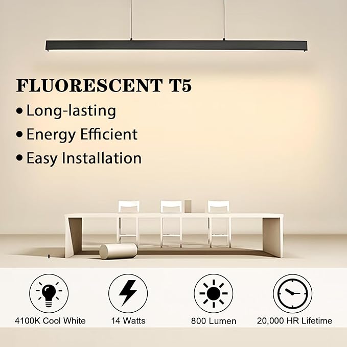 amgolibi T5 14W 4100K Fluorescent Tube, 22 Inches F14T5/841 Straight Fluorescent Bulb, F14T5/CW Fluorescent Lamp for Counter and Cabinet Fixture, Cool White 1250 Lumen G5 Base
