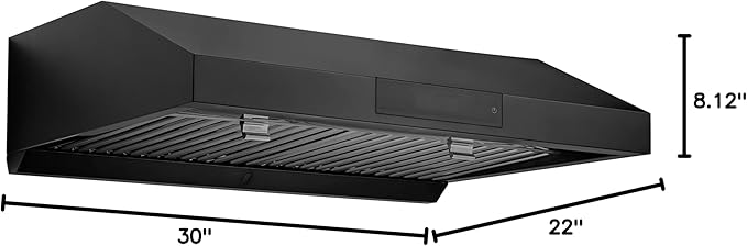 Hauslane Range Hood 30 Inch Under Cabinet Range Hood Black Stainless Steel Hood Vent Hood 30 Inches, Stove Vent Hood for Kitchen, Kitchen Vent Hoods 30 Inch with LED Chef Series PS18