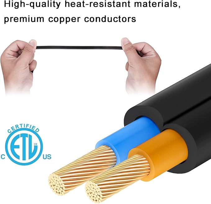 2 Prong Extension Cord 1FT,2Pack Short and Thin Cord Extension,Indoor Male/Female Power Cable, UL Listed Perfect for Home, Office or Christmas Lights,Black