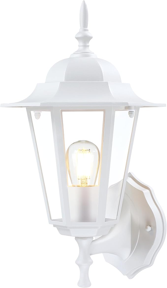 GRUENLICH Outdoor Wall Lantern, Wall Sconce as Porch Lighting Fixture with E26 Medium Base, Aluminum Housing Plus Glass, Water-Proof, Bulb Not Included, White Finish, 1 Pack