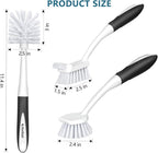 SetSail Dish Brush Set of 3 with Bottle Brush, Dish Scrub Brush with Long Handle Deep Cleaning Handle Brush with Scraper Tip for Kitchen Sink Dishes Bottle Cup Pot and Pans Tile Lines, Black