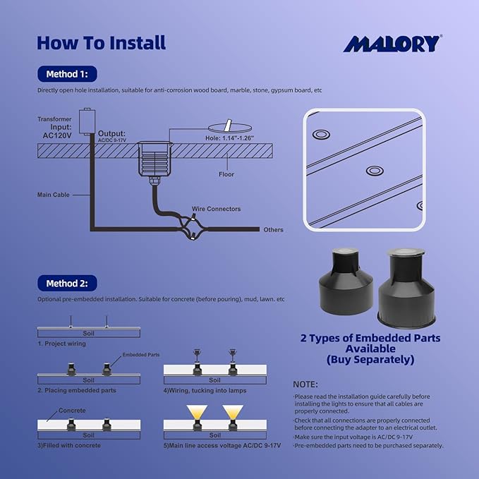 MALORY Recessed LED Deck Light 6Pack, 3W 4000K12V Low Voltage Landscape Lighting, Outdoor Step Stair Lights, Full 304 Stainless Steel Deck Lighting for Outside Floor Yard (SG06, 6-Pack 4000K)
