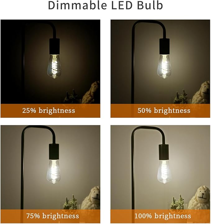 4 PCS Dimmable Vintage LED Edison Bulbs, 6W Equivalent 60 Watt, Natural White 4000K, Antique Flexible Spiral LED Filament Light Bulb, ST58 (ST19), 600 Lumens, E26 Base, Clear Plastic