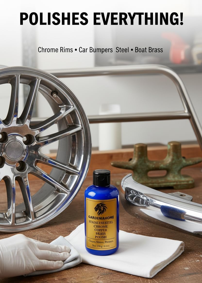 Metal Polish Paste – Stainless Steel, Copper, Brass and Chrome Cleaner – Remove Tarnish, Restore Shine – Long Lasting Anti-Tarnish Formula, 8.8 oz (250 g)