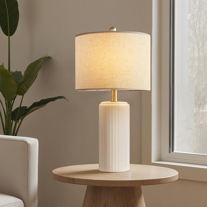 23" Ceramic Table Lamp Set of 2, 3-Level Dimmable Farmhouse Bedside Lamps for Bedroom, Nightstand Lamps for Living Room, Rustic End Table Desk Lamps with Rocker Switch, LED Bulb Included