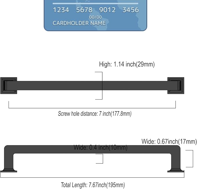 FILTA 7 Inch(177mm) Hole Centers Matte Black Cabinet Pulls(Set of 10),Black Handles for Cabinets Zinc Alloy Kitchen Cabinet Pulls Cabinet Hardware for Cabinets Cupboard Drawer