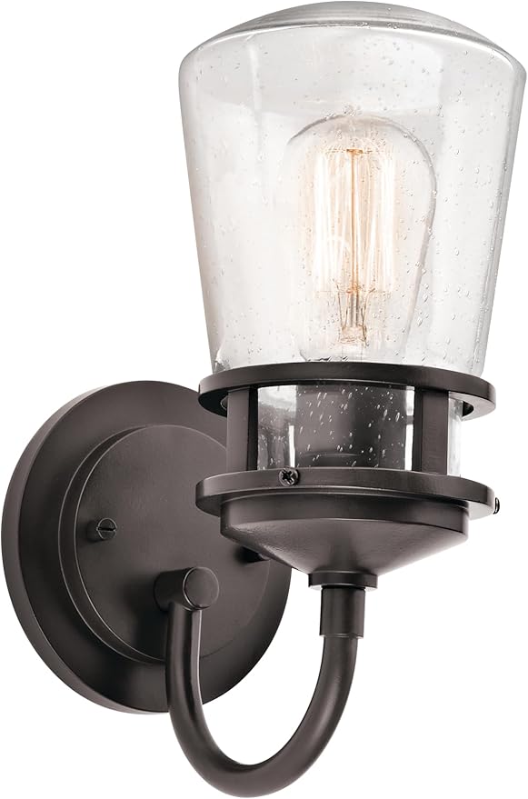 Kichler Lyndon 11.25" Wall Sconce in Architectural Bronze, 1-Light Indoor Outdoor Wall Light with Clear Seeded, (11.25" H x 5" W), 49444AZ