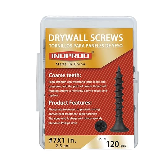 Drywall Screws, #7 x 1 in., Coarse Thread Phillips Bugle Head Screw for Drywall/Wood, Black Phosphate Coated Finish, Sharp Point, High Hardness Quick Self Tapping Screws, Black (120 Pieces)