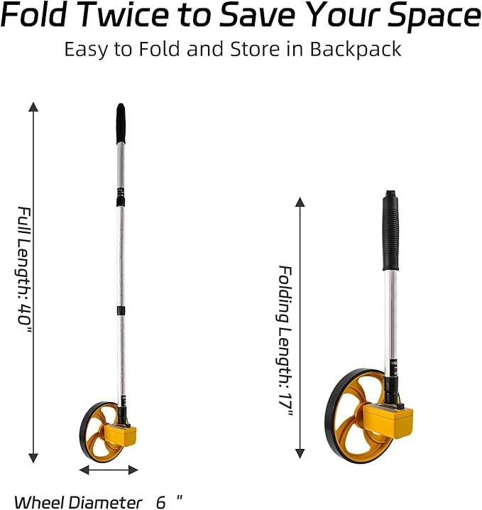 Measuring Wheel in Feet, Rolling Measuring Wheel for Construction, Outdoor Walking Measuring Wheel, Telescopic Wheel Measurement Roller, One Key to Reset, 6 Inch, Up to 9999Ft