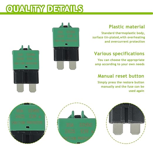 30A DC 12V-32V Manual Reset Circuit Breaker ATC/ATO Low Profile T3 Mini Blade Fuses Breakers for Car Trucks Marine Boat RV Solar and More,2 Pack