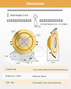 4 inch LED Recessed Light - 9W Gold Gimbal Recessed Lighting Canless Soffit Swivel Eyeball 90° Tilt Wafer Slope Ceiling Adjustable Spotlight Dimmable for Accent Lighting Gold 6 Pack
