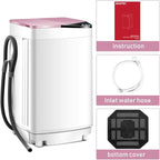 Waterjoy Portable Washing Machines, 7.7 lbs Load Capacity Portable Washer and Dryer Combo with Built-in Barrel Light & LED Display for Household and Apartment （Pink）