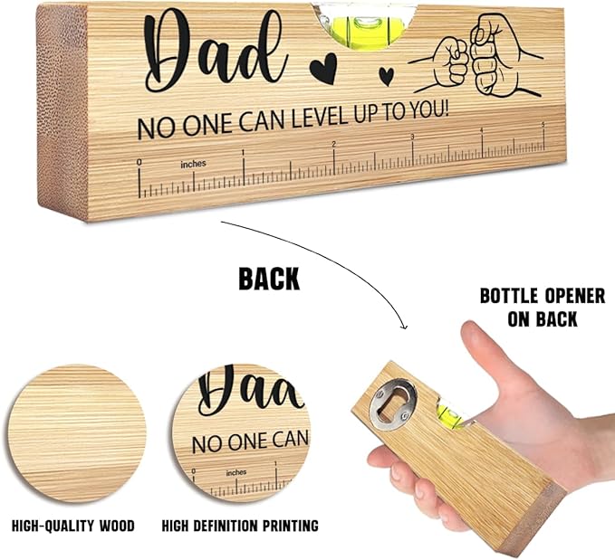 Christmas Gifts for Dad from Daughter Son Wife Spirit Level Bottle Opener Valentines Birthday Thank You Gifts Ideas for Daddy New Dad Grandpa Papa No One Can Level Up To You Sign