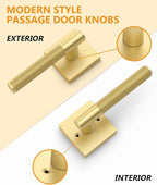 Asidrama 6 Pack Passage Gold Door Handles, Door Lever with Door Knobs Indoor for Bedroom or Bathroom, Heavy Duty Brushed Gold Door Handles Interior with Locks for Left Right Sided Doors