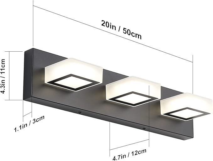 Ralbay Black Bathroom Vanity Lights 3 Lights Acrylic Modern LED Black Vanity Lights for Bathroom (Natural White Light)