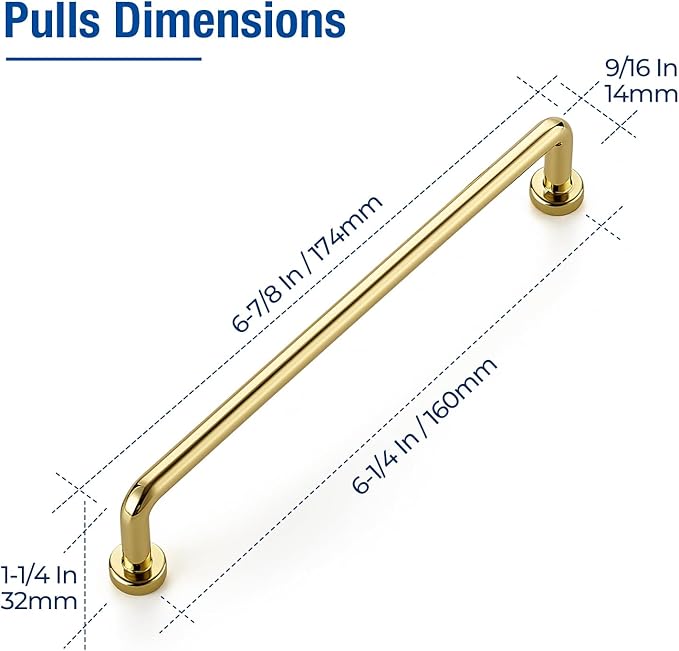 JOY DECOR Cabinet Pulls – 6-1/4 Inch Hole Center, Polished Brass, 2 Pack, Zinc Alloy Cabinet Handles for Drawers & Cupboard – Vintage Style Hardware for Kitchen, Bathroom, Dresser, Furniture Makeover