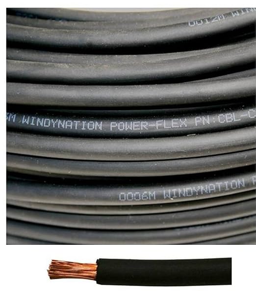 6 Gauge 6 AWG 15 Feet Black Welding Battery Pure Copper Flexible Cable + 10pcs of 3/8" Tinned Copper Cable Lug Terminal Connectors + 3 Feet Black Heat Shrink Tubing