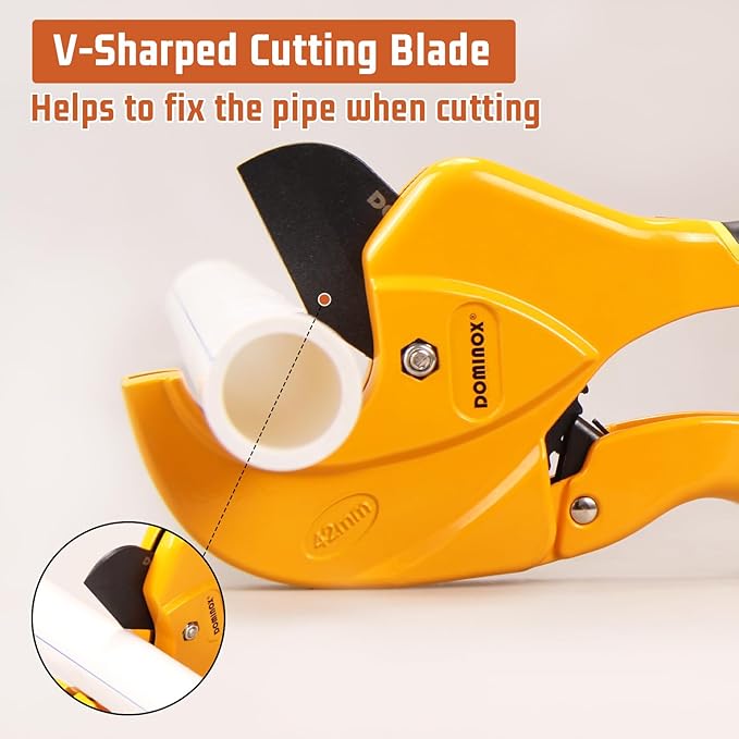 DOMINOX PVC Pipe Cutter, Cuts up to 1-5/8”, Professional Cutting PEX, PVC, and PPR Pipe, Etc, SK5 Blade and Aluminum Alloy Body, One-hand Rapid Cutting Tool for the Pipe