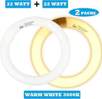 FC8T9/KB 22W Round Light Bulb, 8 Inch T9 22 Watt Circular Fluorescent Light Bulbs, Replacement Circline Fluorescent Lamp, Warm White 3000K 1400 Lumens, G10q 4 Pin Prong, 2 Pack