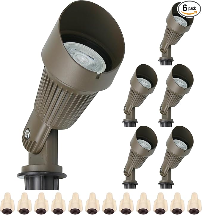 Lumina Lighting® 5W Landscape Lighting 12V Landscape Lights Low Voltage Landscape Spotlights Warm White Waterproof Outdoor Replaceable LED Bulb for Garden,Lawn,Porch,Patio and Yard (Bronze) (6-Pack)