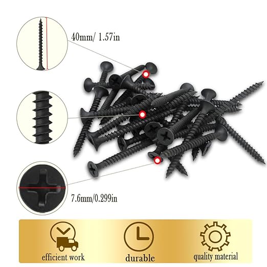 #6 x 1-1/2" Fine Thread Drywall Screw with Phillips Bugle Head, Black Phosphate Coated, Sharp Point, High Strength Quick Self Self Tapping Screw for Drywall Sheetrock, Wood and More, 80Pcs