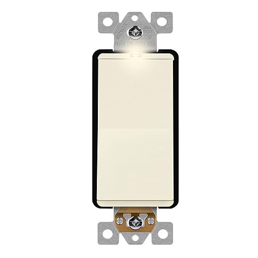 LIDER Minimalist Design Matte Finish Lighted 4-Way Decorator Light Switch, Four Way Frameless Rocker Switch, Residential/Commercial Grade, 15A 120V/277V, UL Listed, LS15-4W-LA, Light Almond