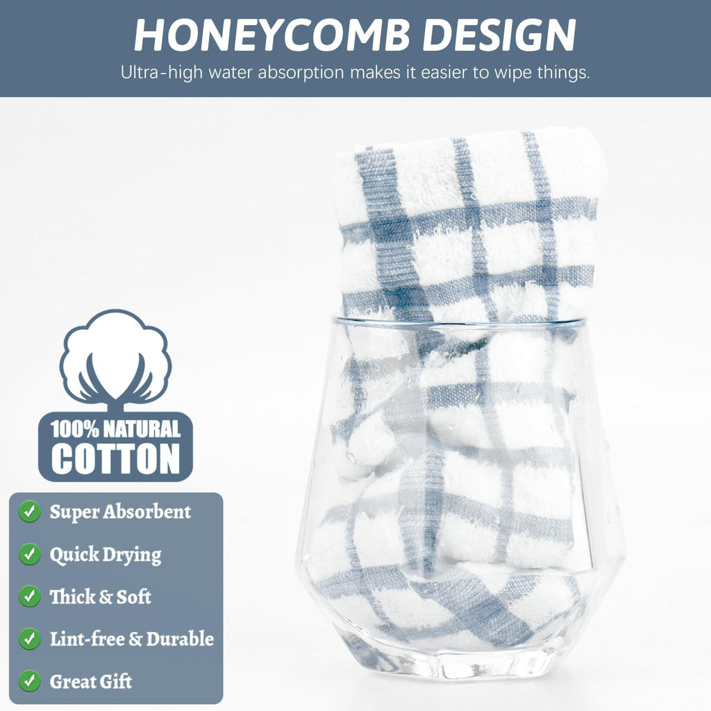 Nialnant 12PCS Kitchen Towels and Dishcloths Sets,100% Cotton Soft Absorbent Quick Drying Dish Towels for Kitchen,Washing Dishes-Little Blue Plaid,12 x 12 in
