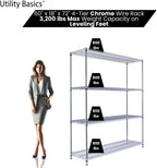 60"x18"x72" Chrome Premium Metal Steel Wire Shelving 4-Tier NSF 3200 LBS MAX Capacity Heavy Duty Storage Rack for Garages, Commercial Spaces, Hospitals, & Schools w/Premium Wheels