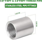 TAISHER 2PCS 304 Stainless Steel Cast Pipe Fitting, Coupling, 3/8" x 3/8" NPT Female Threaded