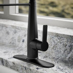 KOHLER K-REC22745-SD-BL Semi-Professional Kitchen Faucet with Soap Dispenser/Lotion Dispenser, Commercial Kitchen Sink Faucet with Pull-Down Sprayhead, Matte Black