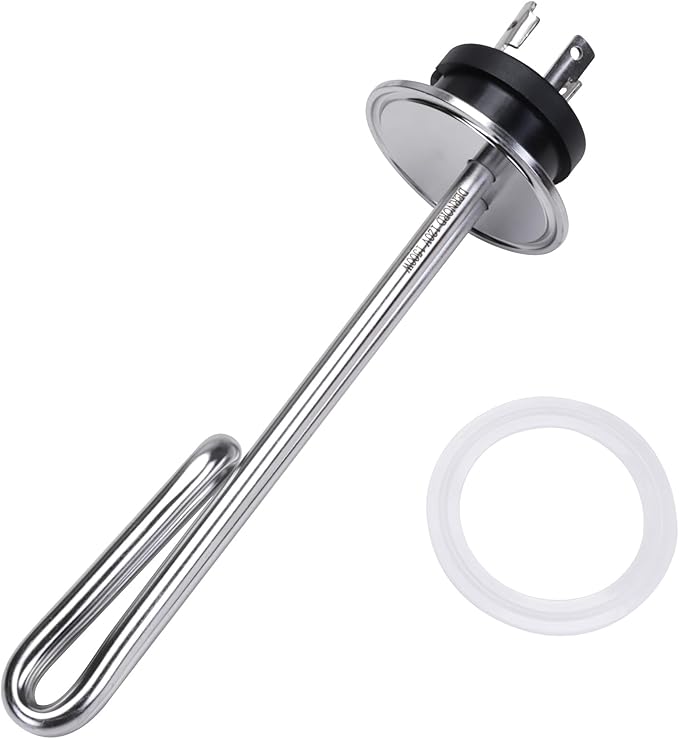 DERNORD 120V 1500W Tri-clamp Foldback Heating Element Stainless Steel Immersion Water Heater with 3-Wire Electrical Locking Plug (2 Inch Tri clamp)