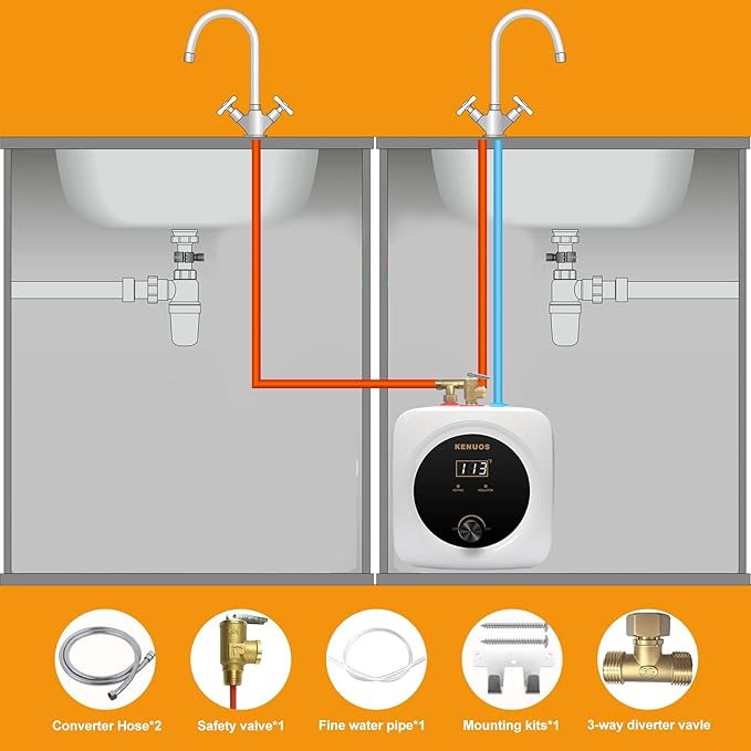 Mini Tank Water Heater Electric 2.5 Gallon Under Sink Instant Hot Water Heater with LED Dsiplay,T&P Valve,3-Way Diverter,110V 120V Point Of Use Water Heaters for Kitchen RV Bathroom White