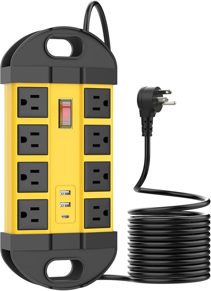 HHSOET Outdoor Weatherproof 8 Outlet Power Strip, IPX6 Waterproof Surge Protector, 2 USB-A 1 USB-C Ports, 10 FT Extension Cord for Outdoor Patio Garden Porch Garage