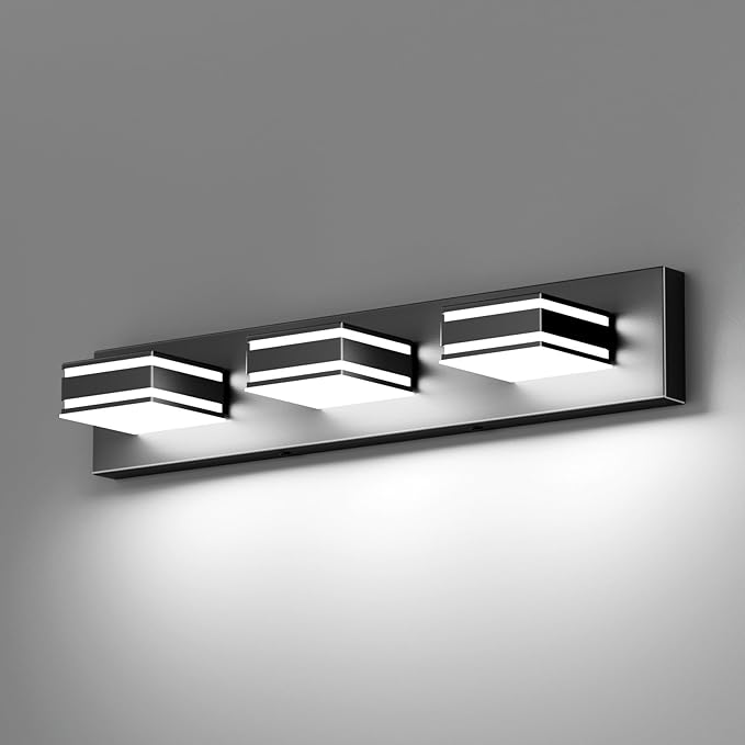 Ralbay LED Modern Bathroom Vanity Lights Black 3-Light 24inch Matte Black Modern Acrylic Bathroom Wall Lighting Fixtures Over Mirror