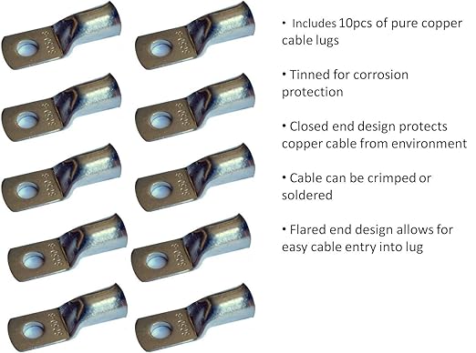 8 Gauge 8 AWG 37.5 Feet Red + 37.5 Feet Black Welding Battery Pure Copper Flexible Cable + 10pcs of 3/8" Tinned Copper Cable Lug Terminal Connectors + 3 Feet Black Heat Shrink Tubing