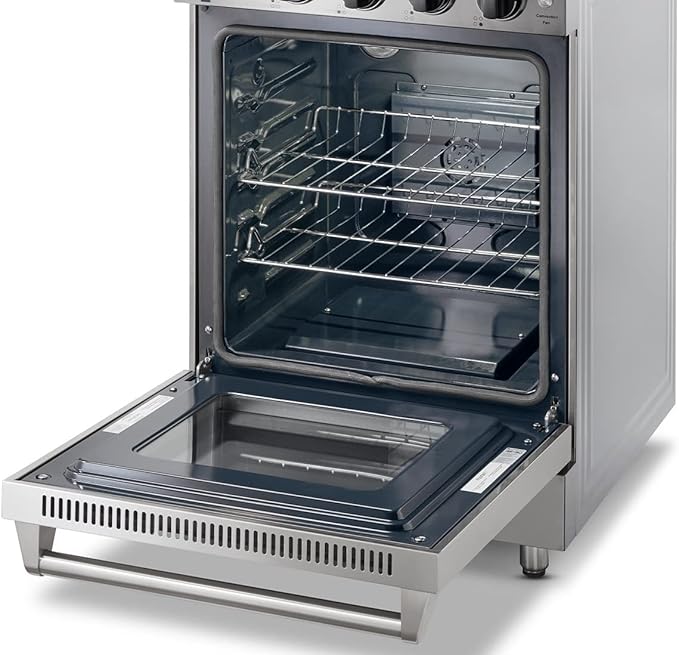 Thor Kitchen 24 in. Freestanding Gas Range LRG2401U with 4 Sealed Burners, 3.7 cu. ft. Oven, Storage Drawer, Cast Iron Grate in Stainless Steel