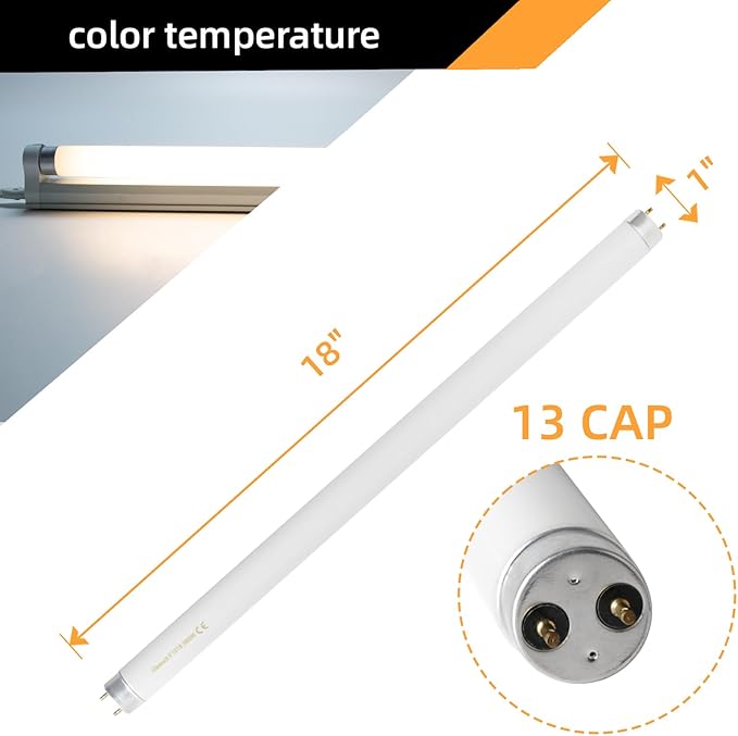F15T8 18 Inch 15W T8 Fluorescent Replacement Tube Bulb Warm White 3000K Medium Bi-Pin G13 Base 2 Count