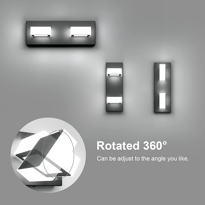 Ralbay 2 Lights Black Modern Bathroom Vanity Light Acrylic LED Modern Black Bathroom Wall Lighting Fixtures