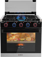 CAMPLUX Elite RV Stove Propane Range 21 Inches, 1.8 Cu.ft. Propane Oven with 3 Burners Cooktop, RV Gas Oven Stove Combo 28,100 BTU/Hr, Black, RGP21MGB