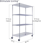 48"x24"x72" Prime Heavy Duty Chrome 4-Tier Wire Shelving NSF 3200 LBS MAX Capacity Storage Rack for Commercial, Hospital, School, Garage, and Kitchen Uses (with Wheels)