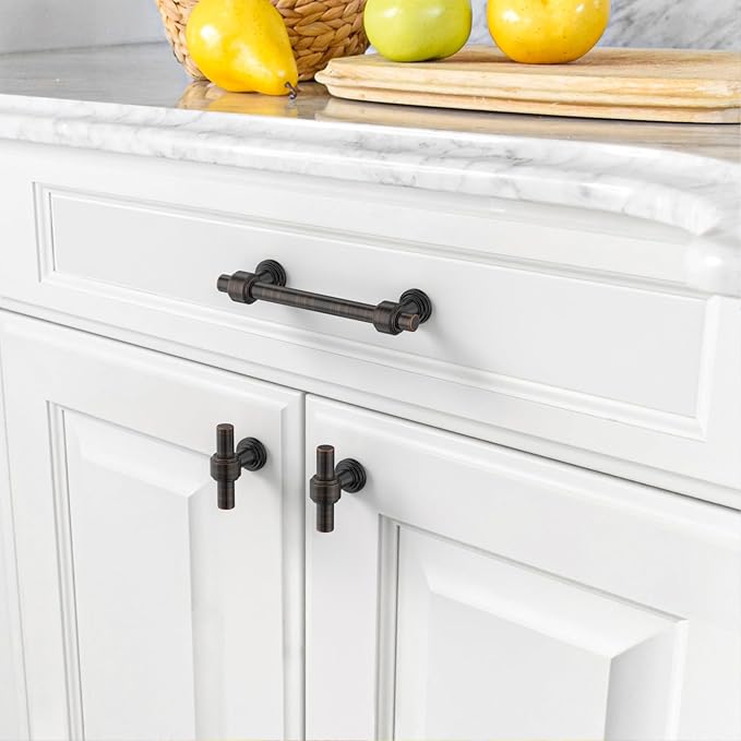 Amerdeco 10 Pack Oil Rubbed Bronze Cabinet Knobs 1.46 Inch(37mm) Single Hole Cabinet Handles Rectangle Drawer Knobs and Pulls for Bathroom Cabinets ZH0069