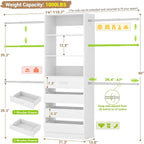 Aheaplus 4-9Ft Closet System, Closet Organizer with 4 Wooden Drawers, Wood Closet Organizer System with Tower, Walk-in Closet Organizer Wardrobe and Storage with 4 Hanging Rods, 11White