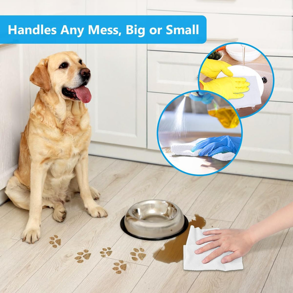 GLIMGLINT Microfiber Cleaning Cloth, 100 Pack Shop Towels, Lint-Free, Ultra Absorbent Reusable or Disposable Microfiber Cloths for Kitchen, Car, Cleaning Rags, 11" x 9", White