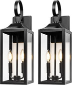 19" Large Outdoor Wall Light - Black Outside Wall Mounted Light Fixture, Exterior Farmhouse Wall Sconce Lantern 2-Light, Modern Porch Lighting Exterior Lamp for House, 2 Pack