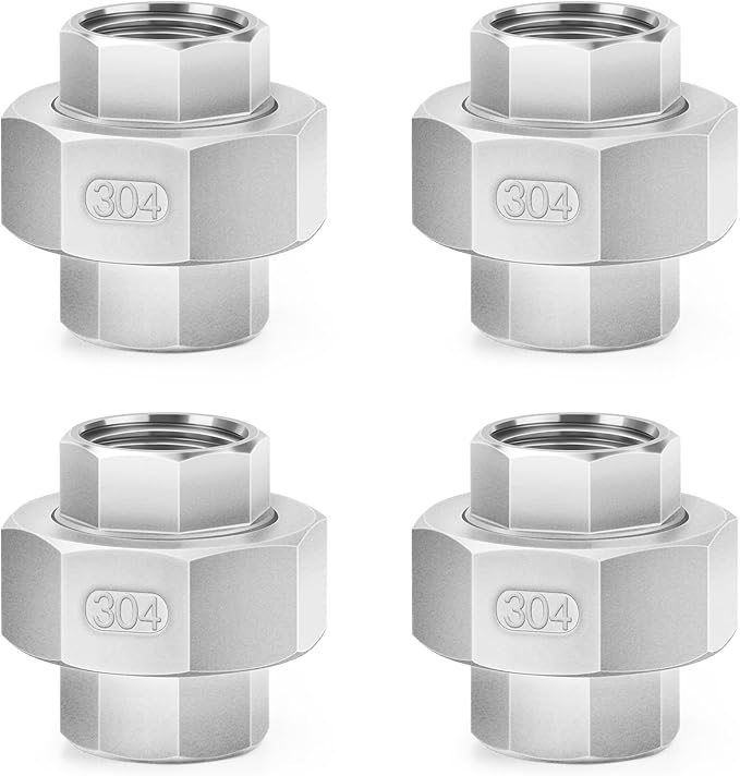 ChillWaves 304 Stainless Steel Cast Pipe Fitting, Union，1/4" NPT Female，Thread Adapter(4-PACK)