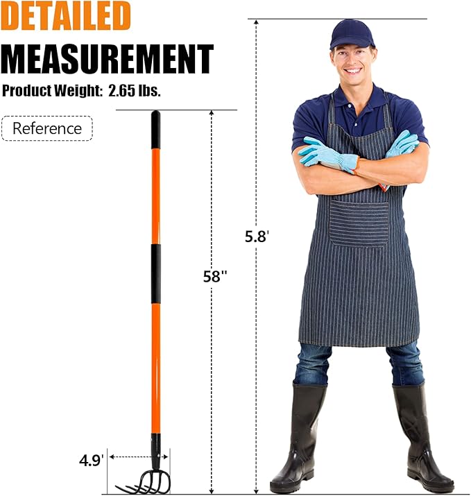 VNIMTI Cultivator for Gardening, 4 Tines Garden Cultivator with Fiberglass Handle, 58 Inches