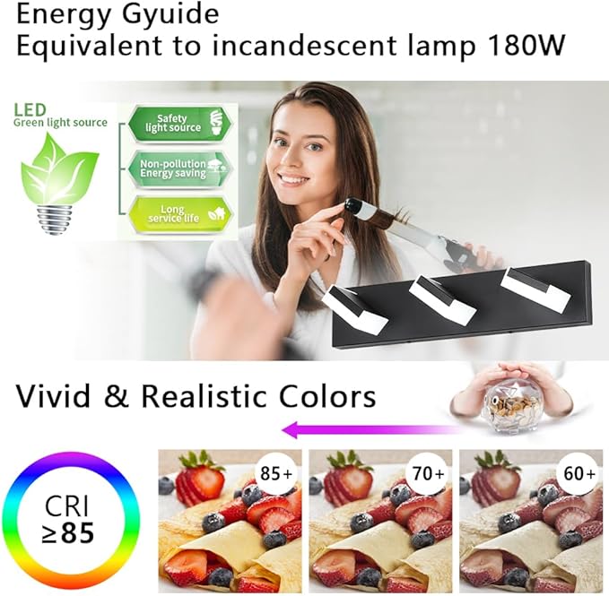 Aipsun Modern 3-Light LED Bathroom Vanity Light Fixtures - White Light 6000K Over Mirror