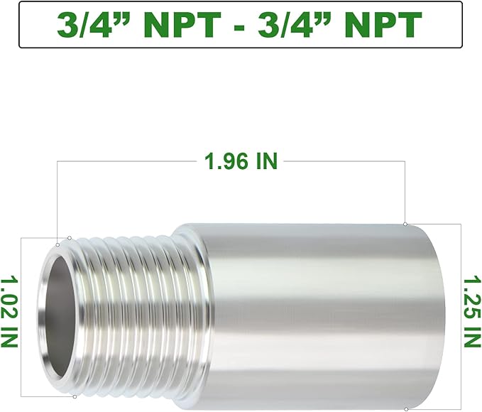 TAISHER 2PCS Stainless Steel Pipe Fittings, 3/4" NPT Male x 3/4" NPT Female Threaded, 2" Length Nipple Cast Pipe