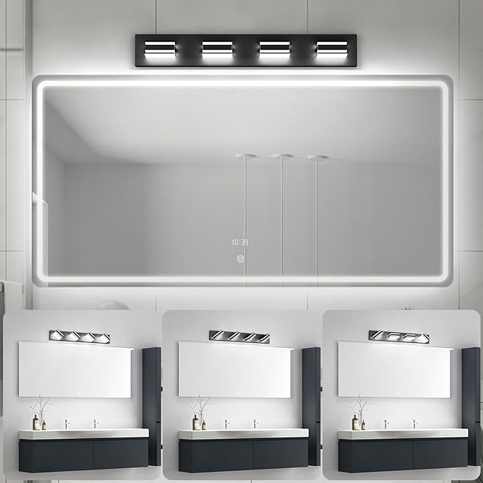 Ralbay Modern Black Vanity Light for Bathroom 4-Light 30inch Matte Black Modern LED Acrylic Bathroom Wall Lighting Fixtures Over Mirror
